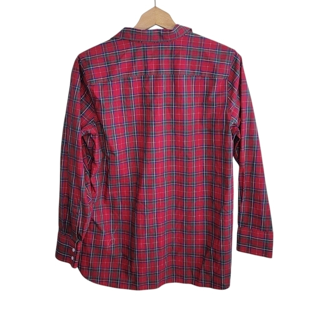 Lands' End | Red Plaid Petite Popover Shirt in No-Iron Supima Cotton Size 14P - Picture 4 of 4
